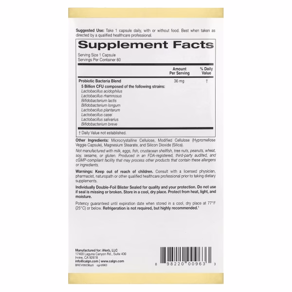 California Gold Nutrition, LactoBif 5 Probiotics, 5 Billion CFU, 60 Veggie Capsules - Image 2