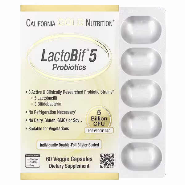 California Gold Nutrition, LactoBif 5 Probiotics, 5 Billion CFU, 60 Veggie Capsules