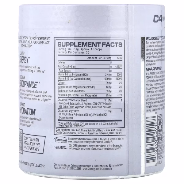 C4 / Cellucor, C4 Sport, Pre-Workout, Blue Raspberry, 7.5 oz (213 g) - Image 2