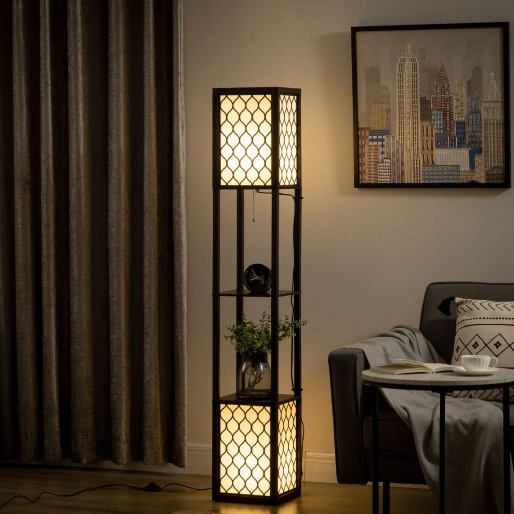 HOMCOM Modern 2 Lights Floor Lamp with Shelves