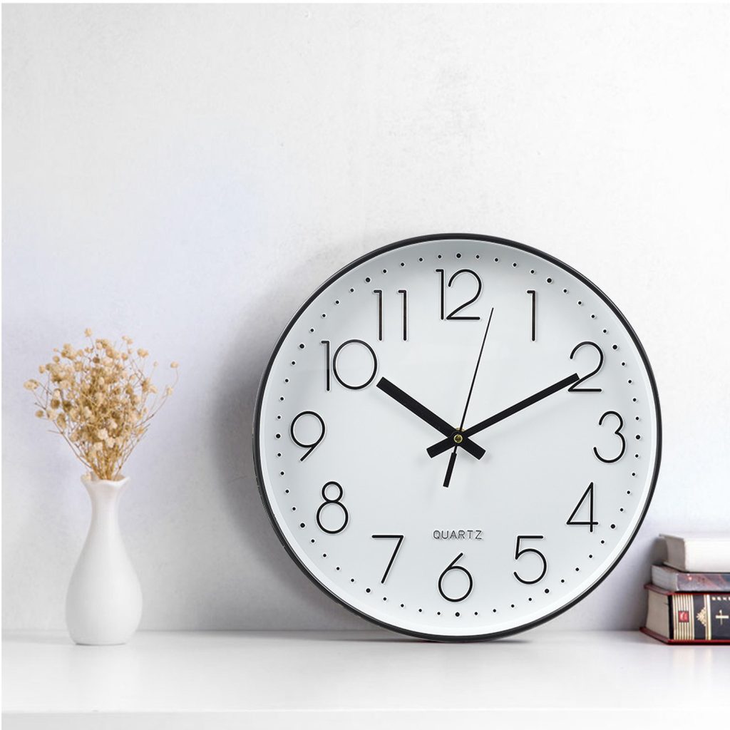 12-Inch Minimalist Wall Clock with Arabic Numerals - White and Black